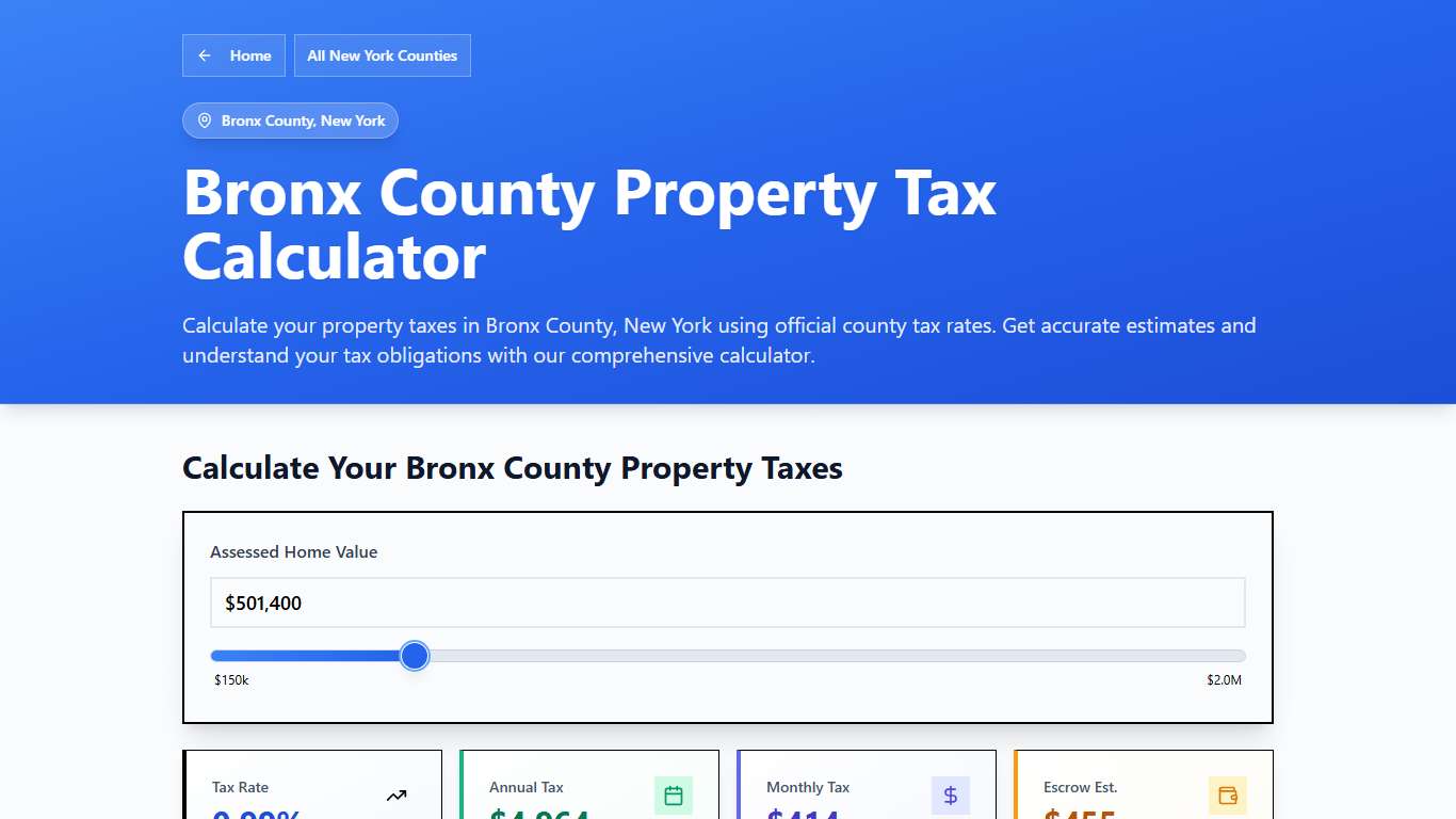 Bronx County, NY Property Tax Calculator 2025-2026